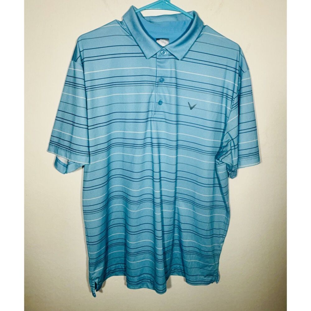 Callaway Opti-Dri Golf Polo Men's XL Aqua Blue Striped Performance Shirt